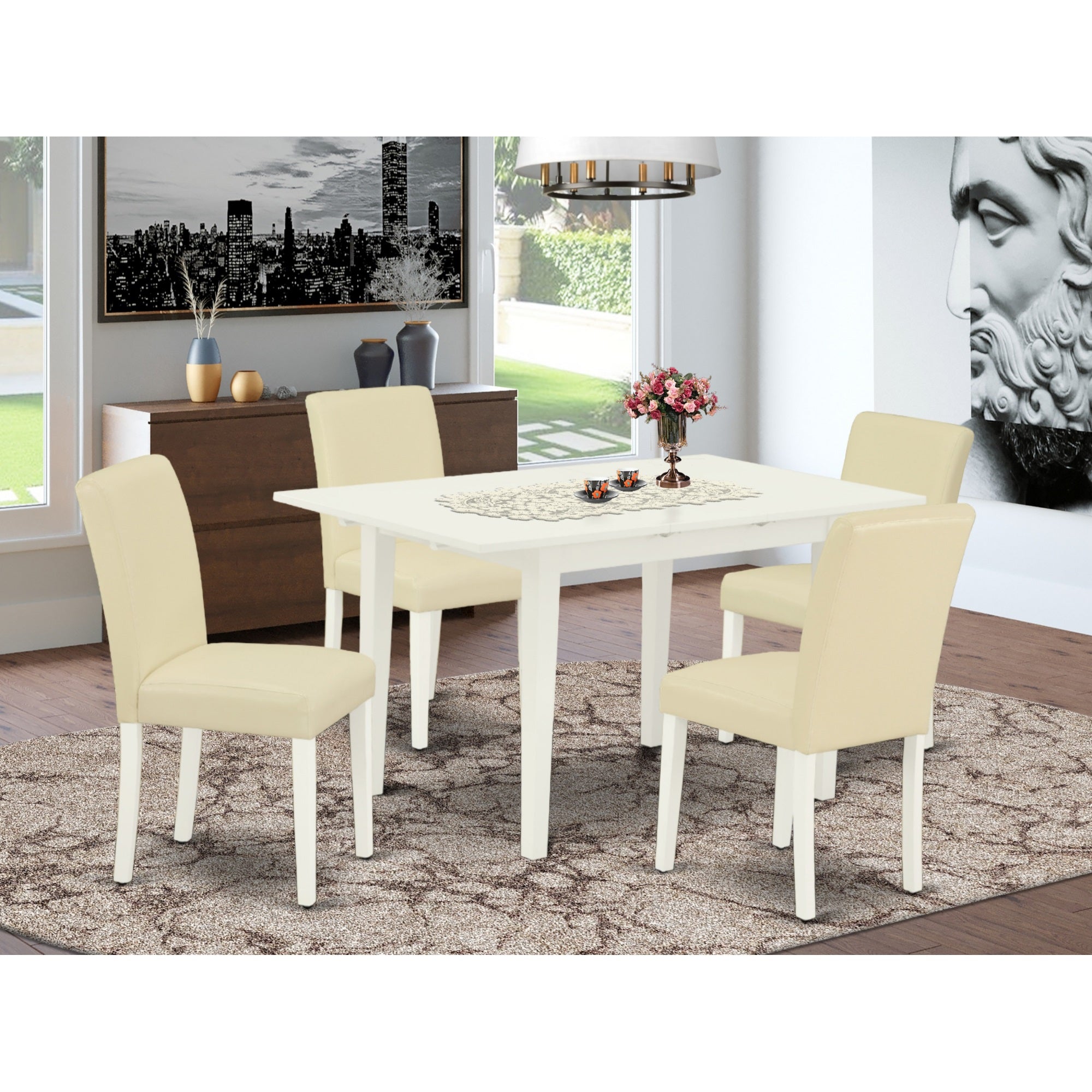East West Furniture NOAB5-LWH-64 5-Piece Mid Century Dining Table Set - 4 Dining Room Chairs with High Back and Upholstered Se
