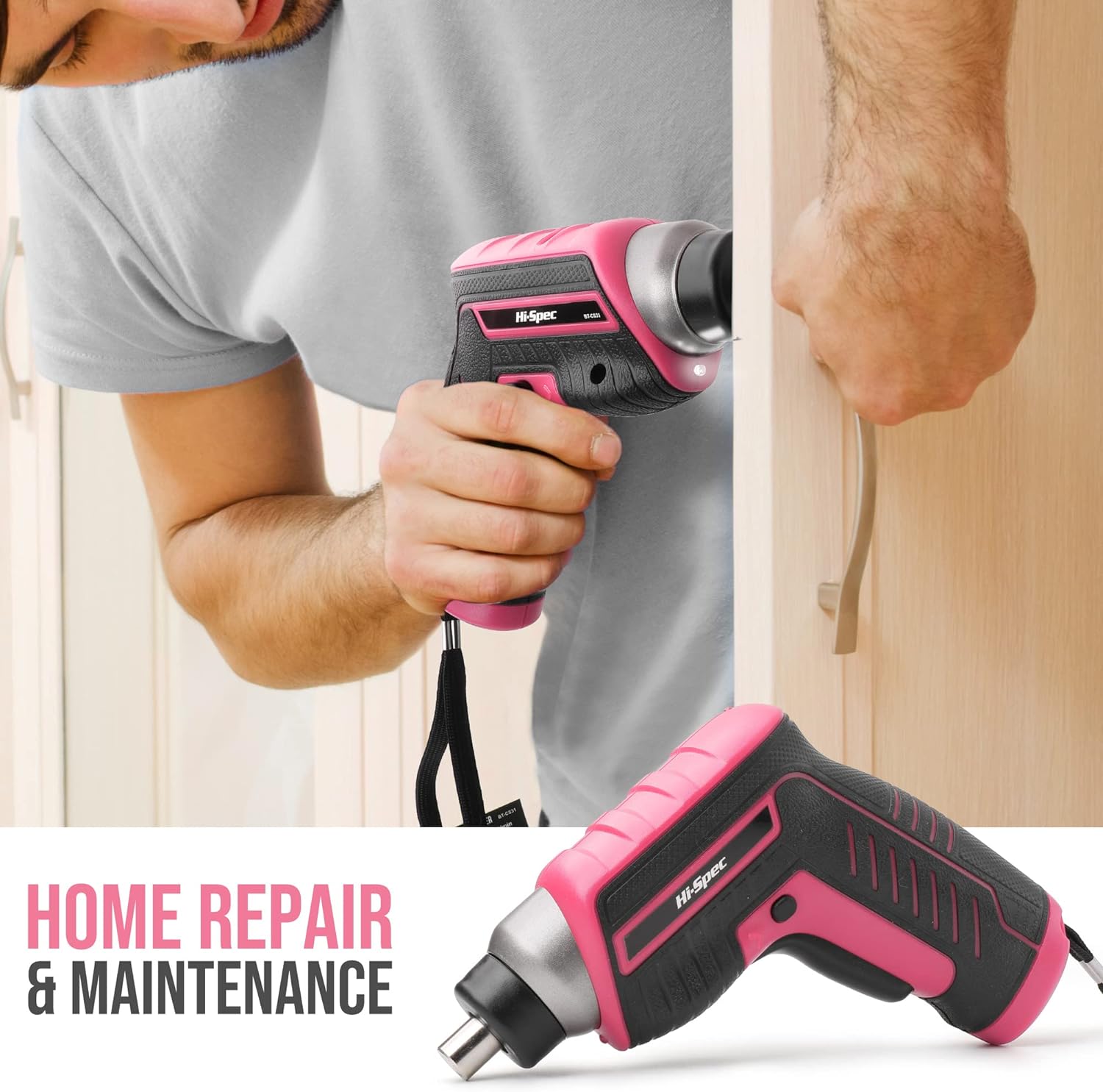 Hi-Spec Products Hi-Spec 35pc Pink tool kit with 3.6V USB Electric Screwdriver and drill set. Complete women tool set