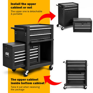 Gymax High Capacity 6-Drawer Rolling Tool Chest Storage Cabinet Toolbox Combo w/ Riser