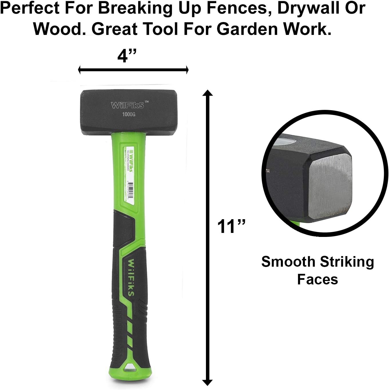 WilFiks Mini Sledge Hammer, 2.7 LB Drilling Hammer Tool With Heat Treated Steel, Stoning Club Hammer For Light Demolition Work, Cutting