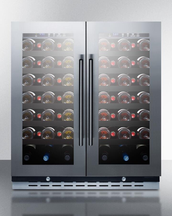Summit SWC39966B 399 Built-In Undercounter Dual Zone Wine Cooler with 66 Bottle Capacity  in Stainless Steel