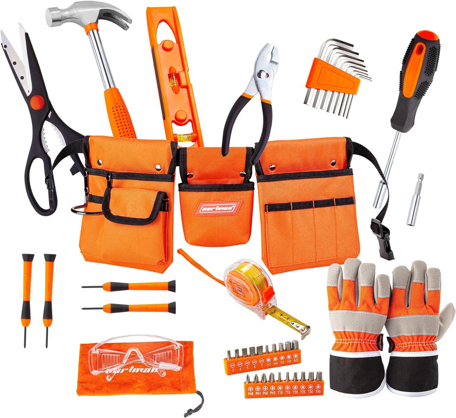 Cartman 39pcs Kids Junior Tool Set with Child-Sized Toolbelt, Glasses, Gloves in Gift Color Box For Boys