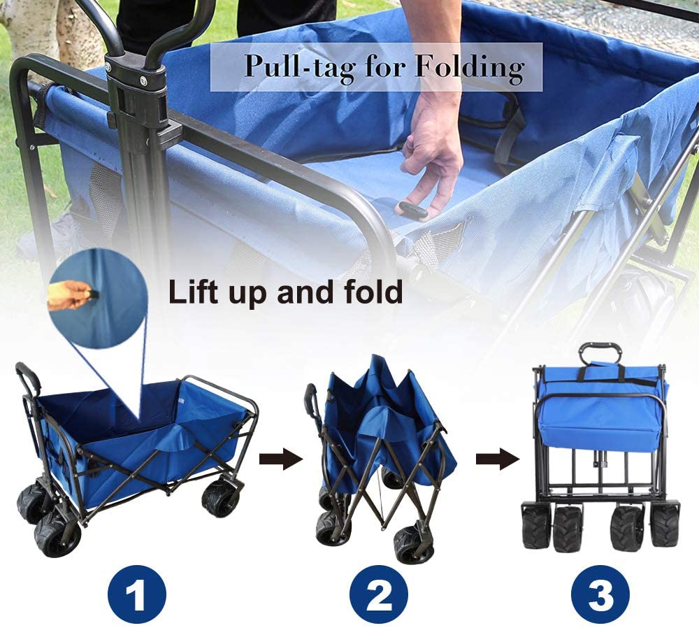 XERATH Outdoor Collapsible Folding Utility Wagon with Universal 360° All-Terrain Wheels for Shopping, Garden, Park Picnic and Be