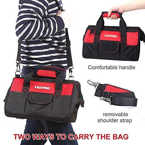 FASTPRO 14-Inch Zip-top Wide Mouth Open Storage Tool Bag, Classic Black&a;Red Design, Fashionable Design, 600D Polyester Fabric Ma