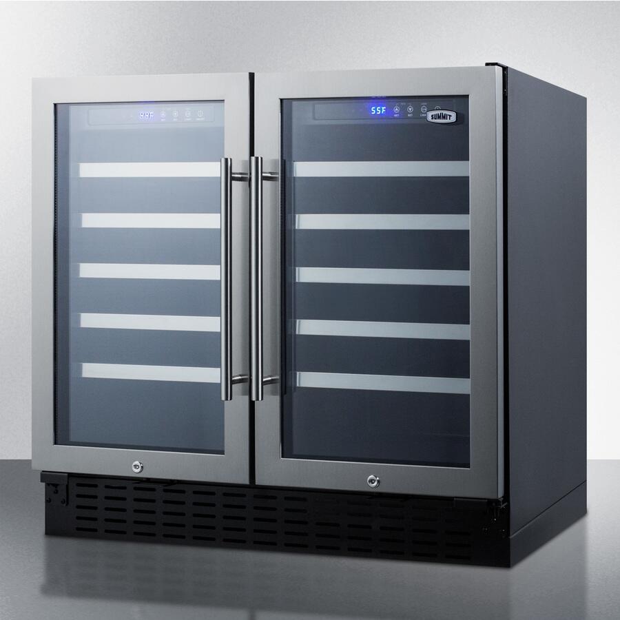 Summit SWC3668 36 Undercounter Dual Zone Wine Cooler with 68 Bottle Capacity  LED Lighting  Digital Thermostat  Factory Installe