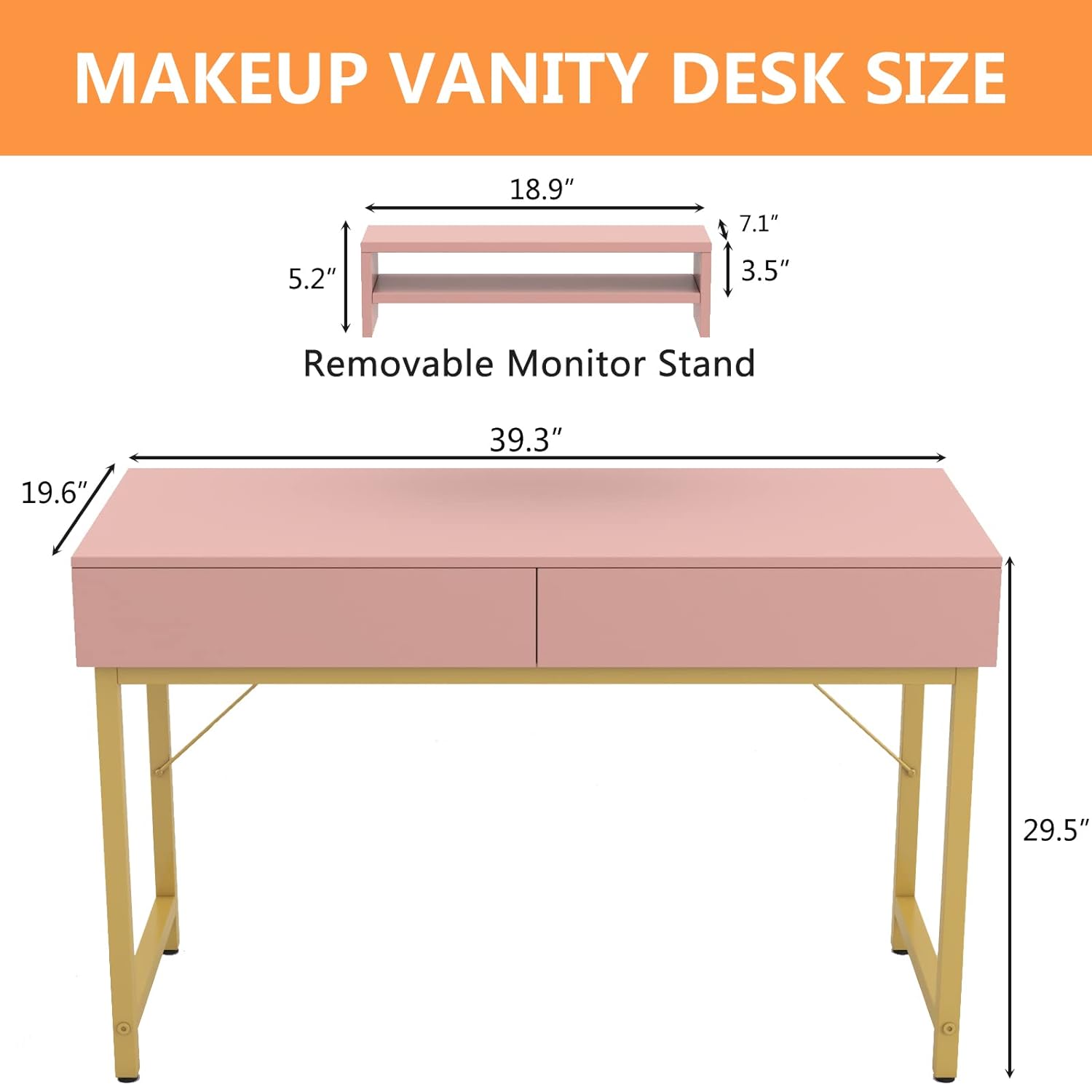 Great Choice Products Women Makeup Vanity Desk Without Mirror White - Bedroom Home Office Desk With Drawer, Wooden Height Monitor Stand &a; Storage S…