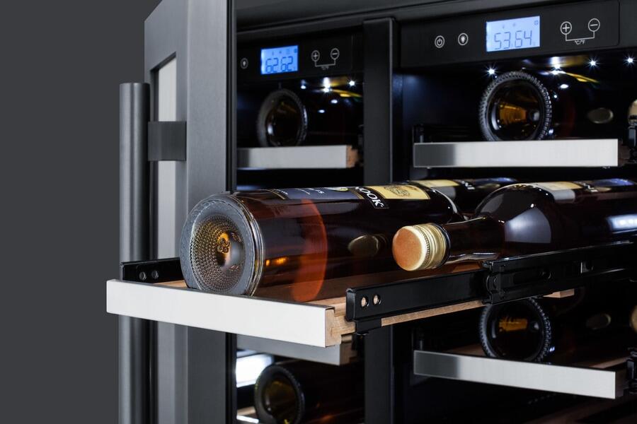 Summit SWC24GKS 24 Dual Zone Wine Cellar with 5.2 cu. ft. or 42 Bottle Capacity  Digital Thermostat  Stainless Steel Trimmed Woo
