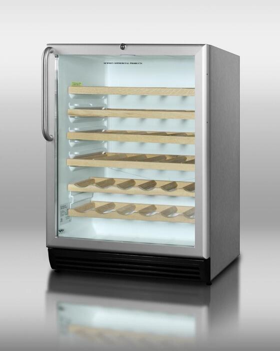 Summit Appliance SWC6GBLBITB 24 in. Wine Cooler for Built-In Undercounter Use with Glass Door Stainless Steel Towel Bar Handle, Black