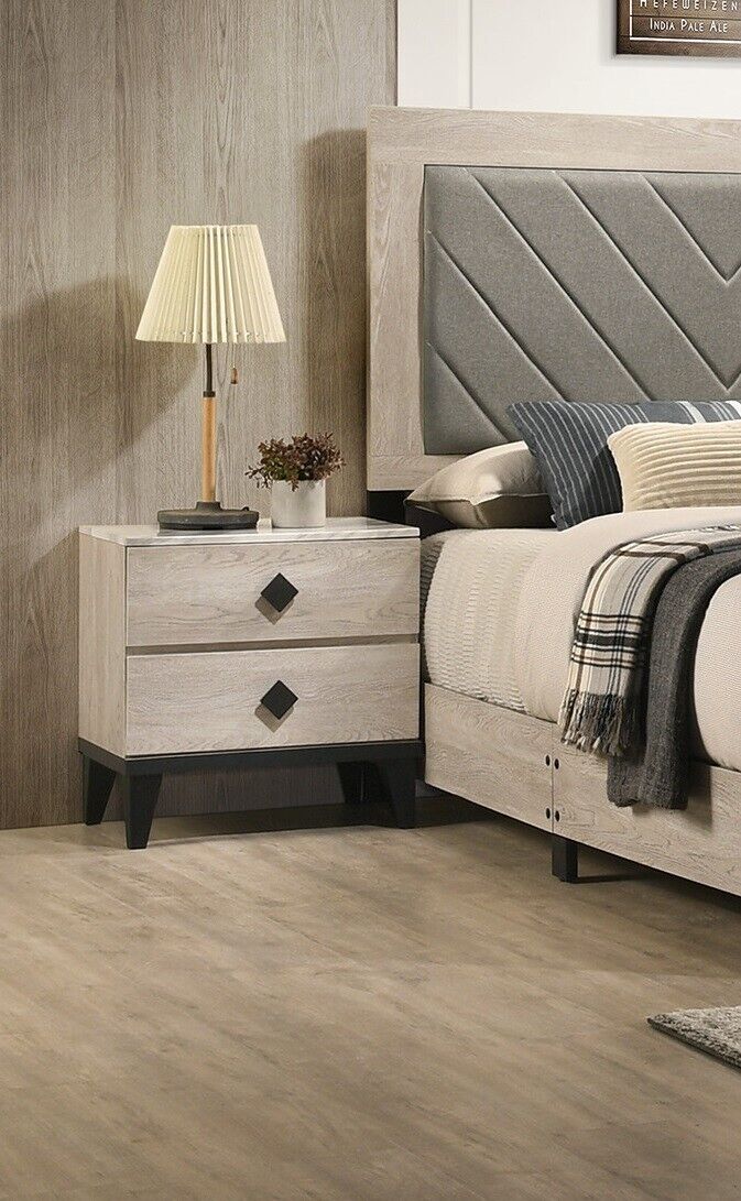 Esofastore Classic Transitional Cream 6pc Bedroom California King Size Bed Set Dresser Mirror Nightstands Chest Wooden Furniture Fabric HB