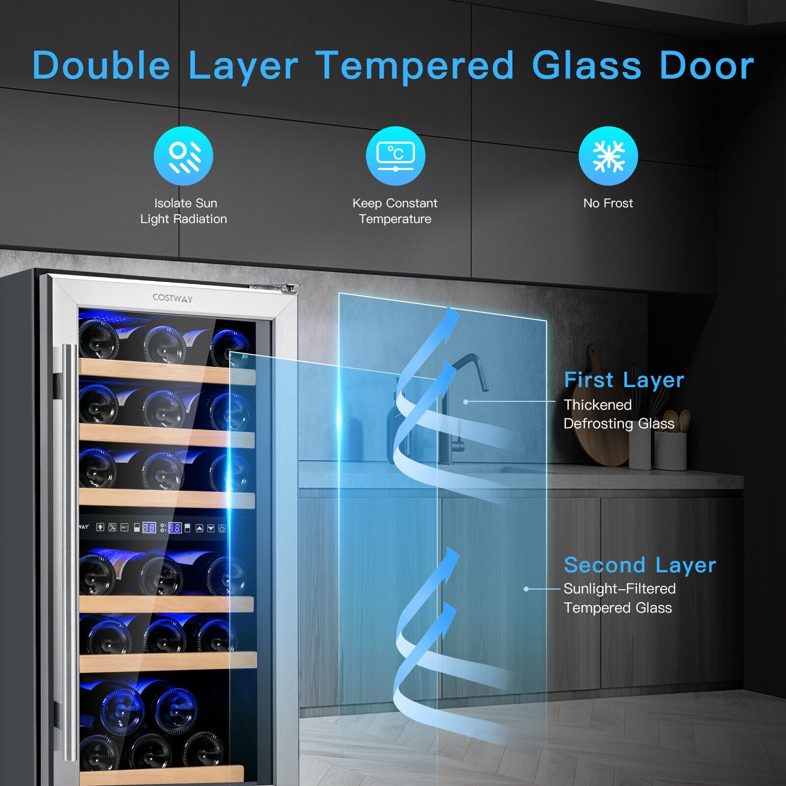 Great Choice Products 30-Bottle Freestanding Wine Cooler 15 In Dual Zones Wine Cellar With Glass Door