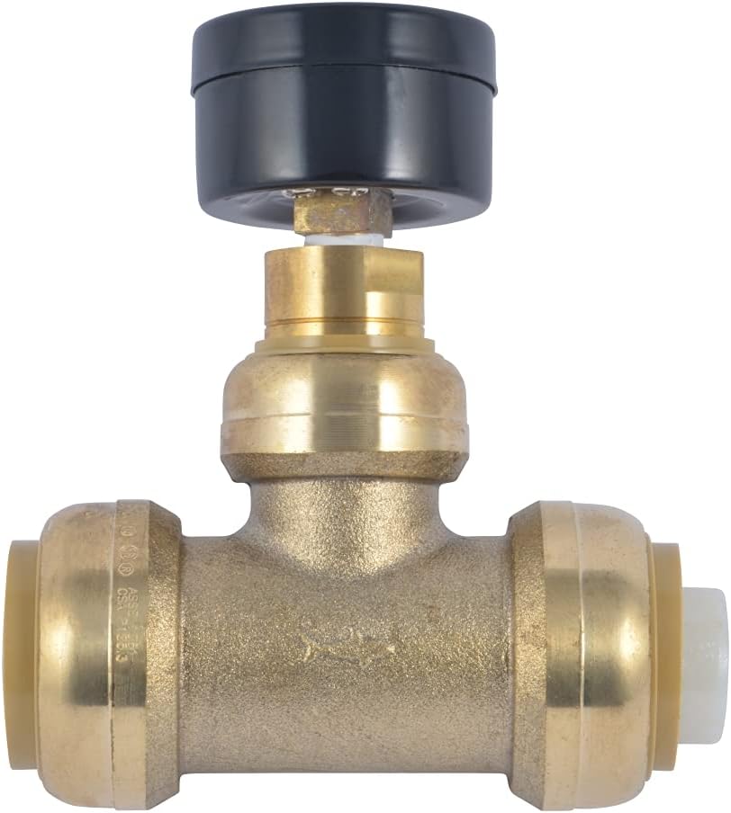 SHARKBITE 3/4 Inch Pressure Gauge Tee, Push to Connect Brass Plumbing Fitting, PEX Pipe, Copper, CPVC, PE-RT, HDPE, 24438