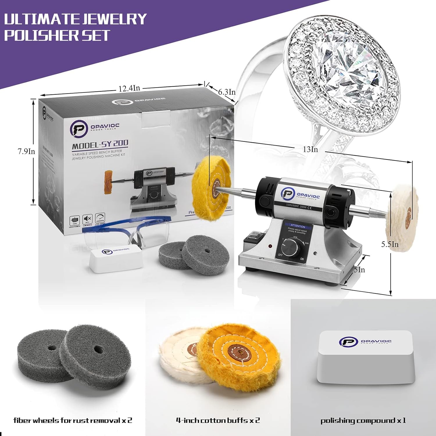 OPAVIOC Jewelry Polisher - Adjustable Variable Speed Bench Grinder Polishing