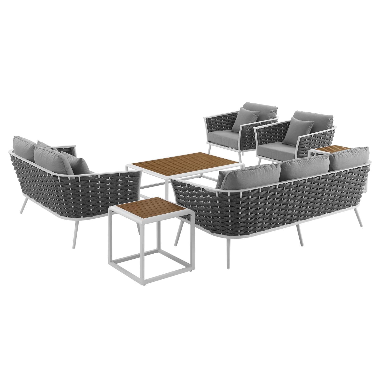 Modway Stance 7 Piece Outdoor Patio Aluminum Sectional Sofa Set - White Gray