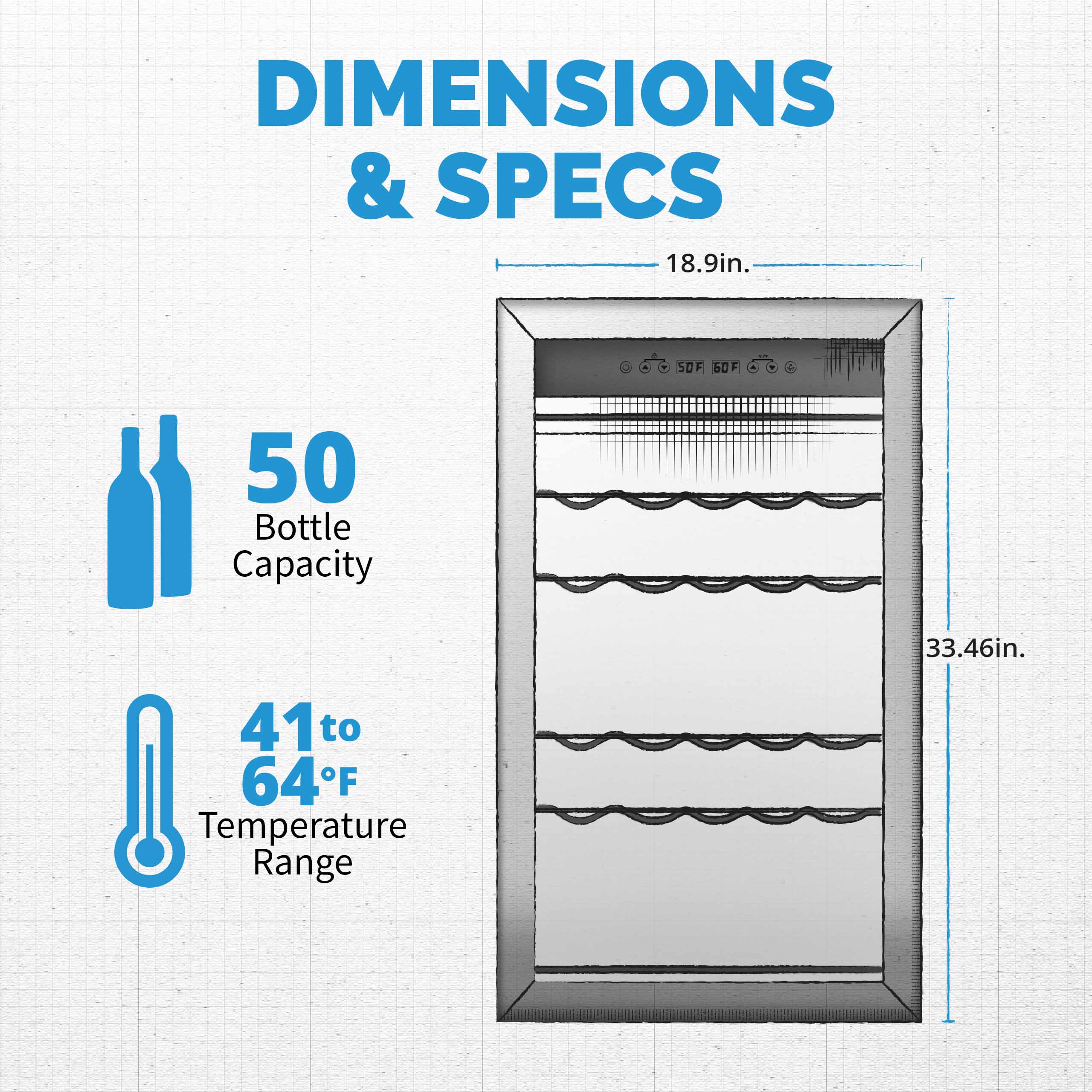 NewAir  Freestanding 50 Bottle Compressor Wine Fridge in Stainless Steel, Adjustable Racks and Exterior Digital Thermostat