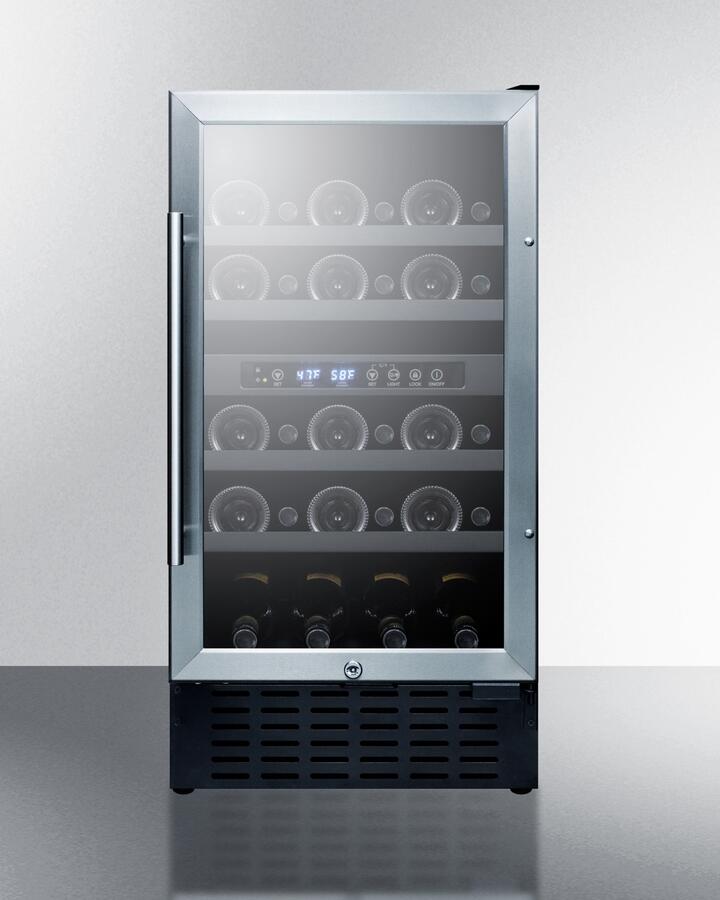 Summit SWC182Z 18 Wine Cellar with 28 Bottle Capacity  Digital Thermostat  LED Lighting  Professional Handle  in Stainless Steel