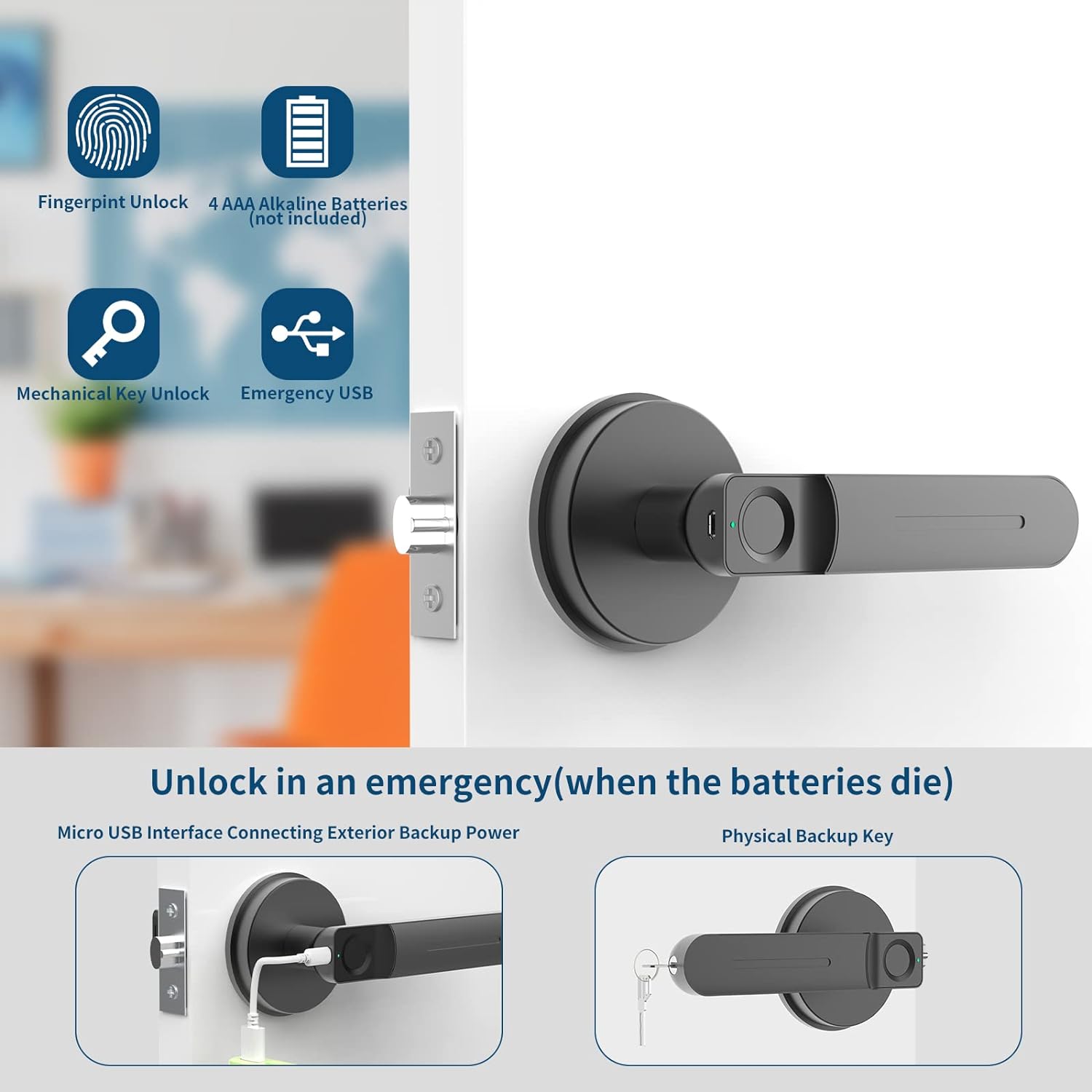 Foxgard Smart Fingerprint Door Lock,Keyless Entry Door Lock with Handle,Biometric Door Lock,Room Door Lock for Home/Storage /Bedroom/Of