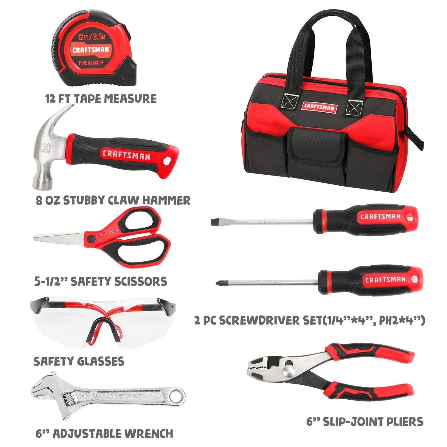 GCP Products 8Pc Kids Junior Tool Set Tool Bag Real Tool Accessories For Age 8+ Kid