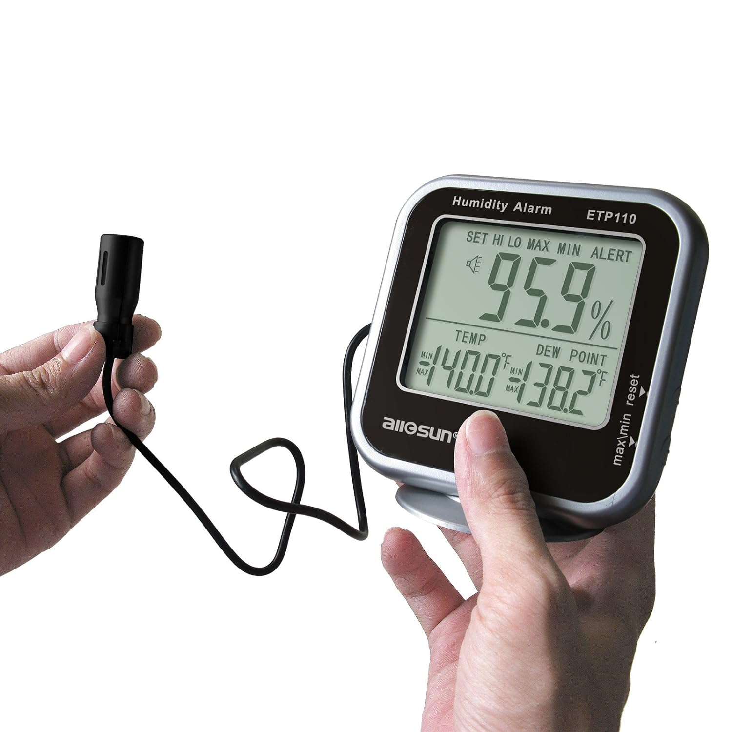 Generic ALLOSUN Digital Thermometer Hygrometer Indoor Humidity Greenhouse Temperature Monitor Alarm