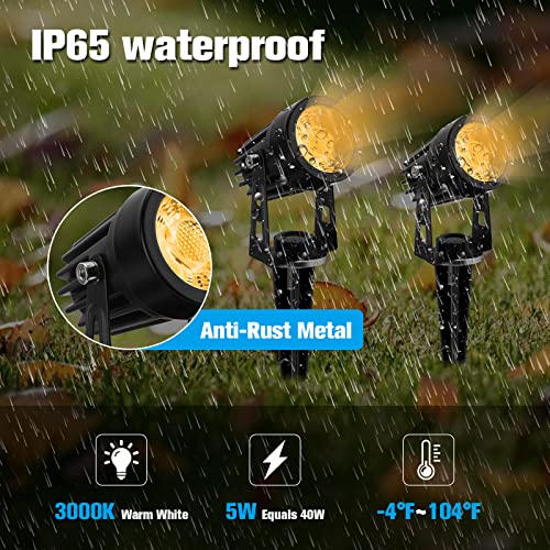 VOLISUN Spotlights Outdoor Landscape Lights with Transformer,66ft Cable IP65 Waterproof 12V Low Voltage with Stakes Warm White L