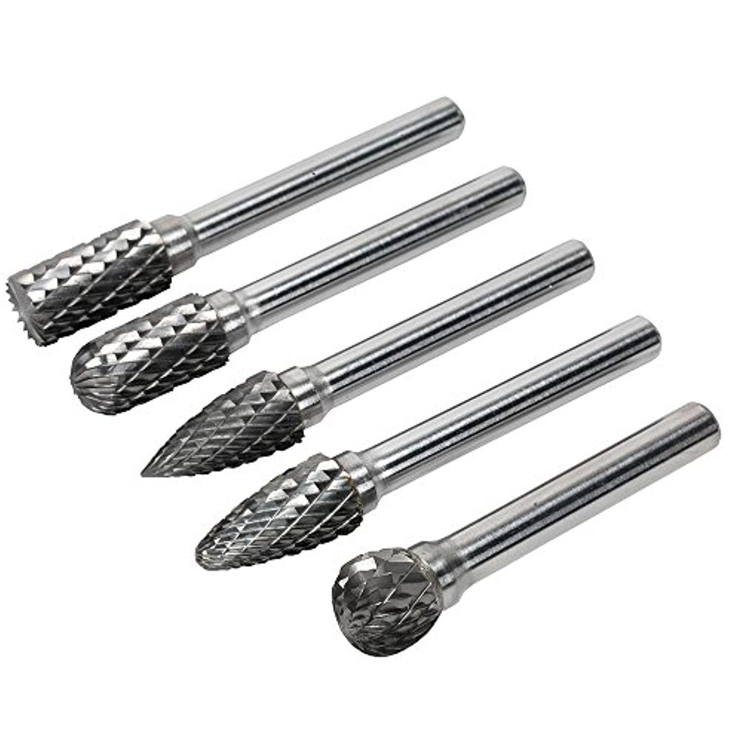 yakamoz 5pcs 6mm shank 6x10mm head tungsten carbide double cut rotary burr set for woodworking drilling engraving die grinder