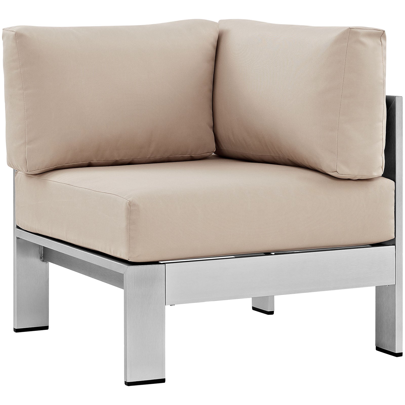 LexMod Shore 4 Piece Outdoor Patio Aluminum Sectional Sofa Set in Silver Beige