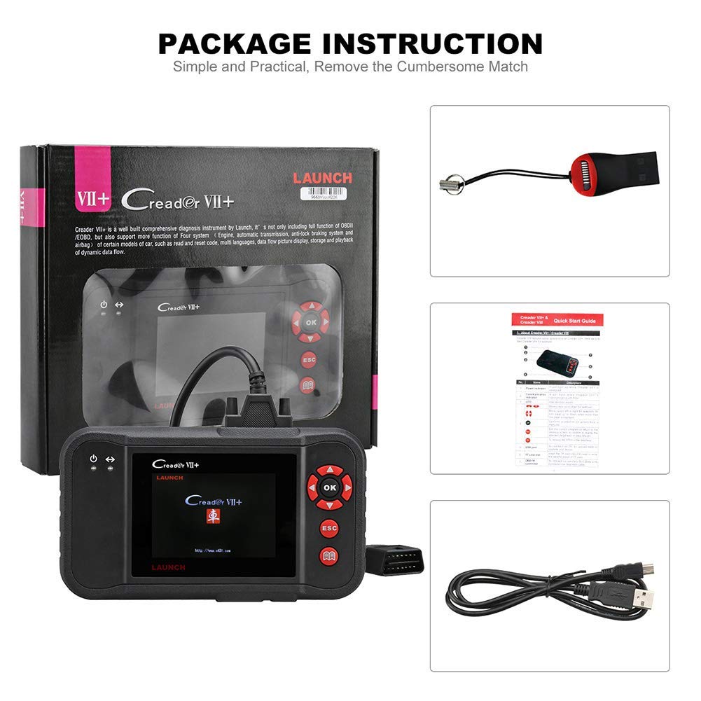 Launch X431 Creader VII+(CRP123) OBD2 Scanner Automotive Diagnostic Scan Tool Code Reader Testing Engine/Transmission/ABS/SRS