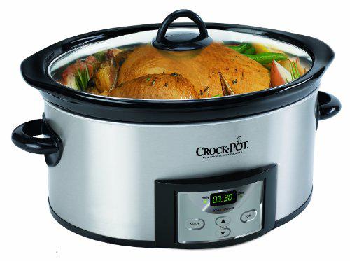 crock-pot 6-quart countdown programmable oval slow cooker with dipper, stainless steel, sccpvc605-s
