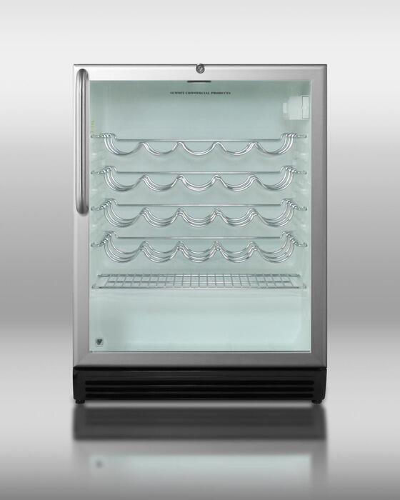 Summit Appliance SWC6GBLBITB 24 in. Wine Cooler for Built-In Undercounter Use with Glass Door Stainless Steel Towel Bar Handle, Black
