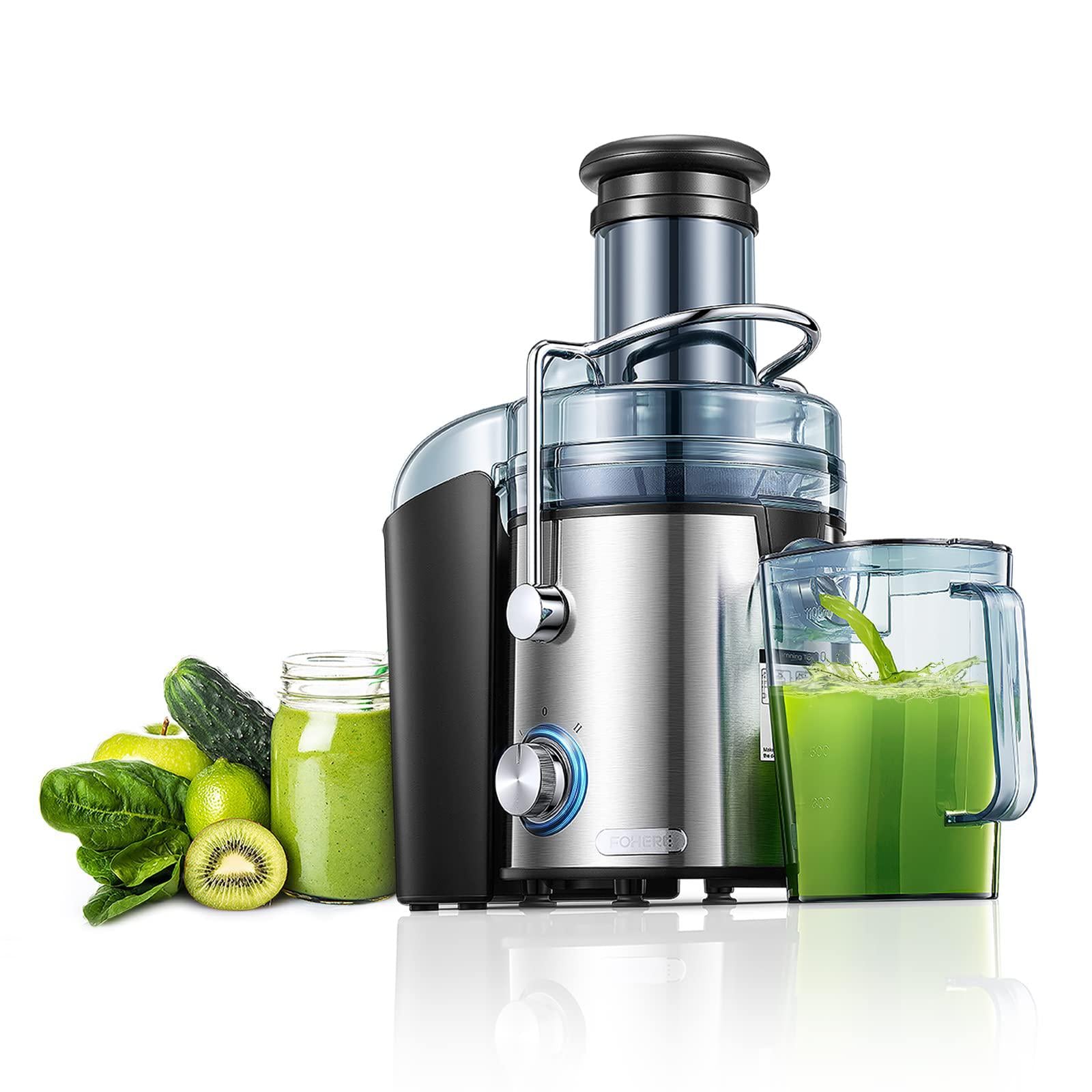 FOHERE Juicer Machines, FOHERE Juicer Whole Fruit and Vegetables, 1000W Quick Juicing Easy to clean, 75MM Large Feed chute, Dual Speed
