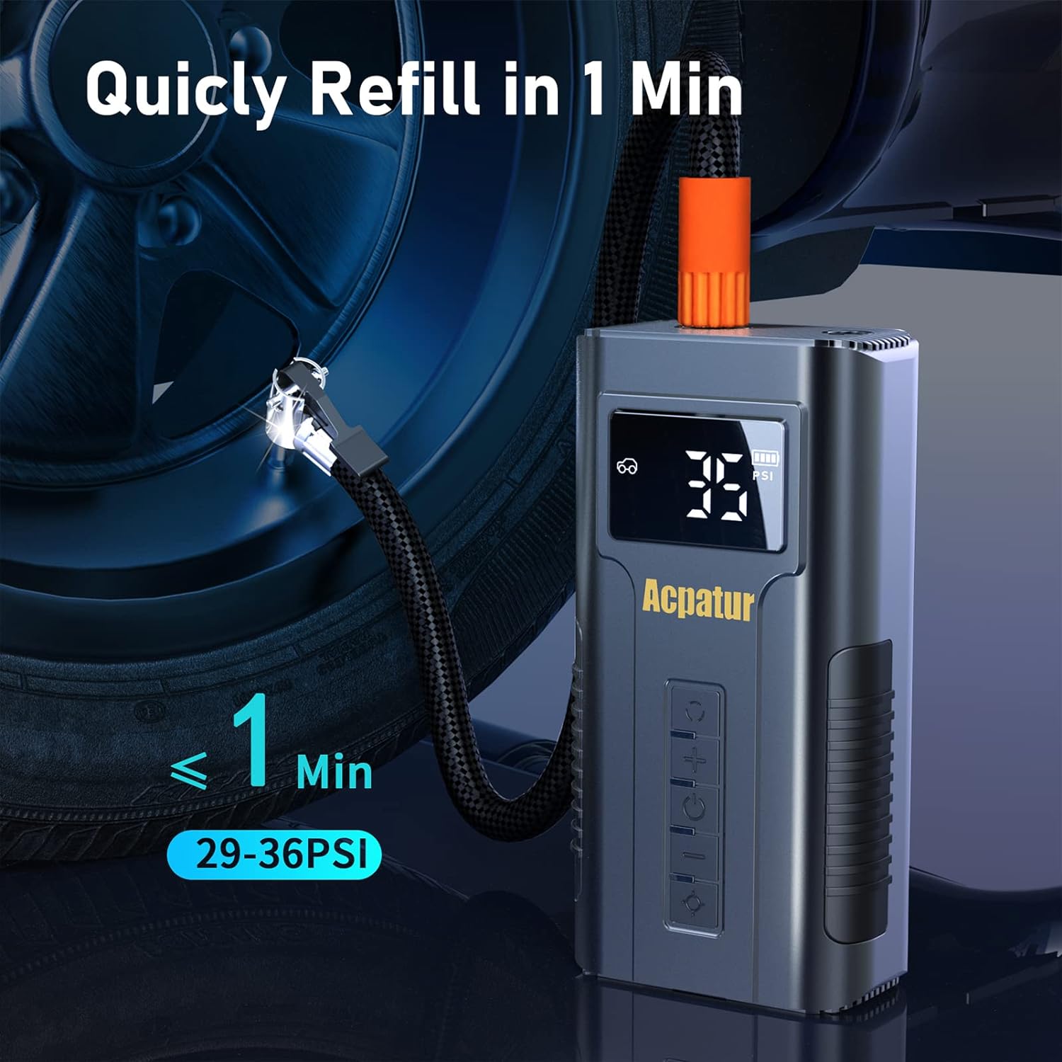 Acpatur Tire Inflator Portable Air Compressor for Car,  [150PSI 38L/min] Fast Inflate Air pump for car tires with 6000mAh Battery, Auto