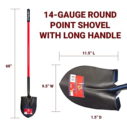 Bully Tools 82515 14-Gauge Round Point Shovel with Fiberglass Long Handle