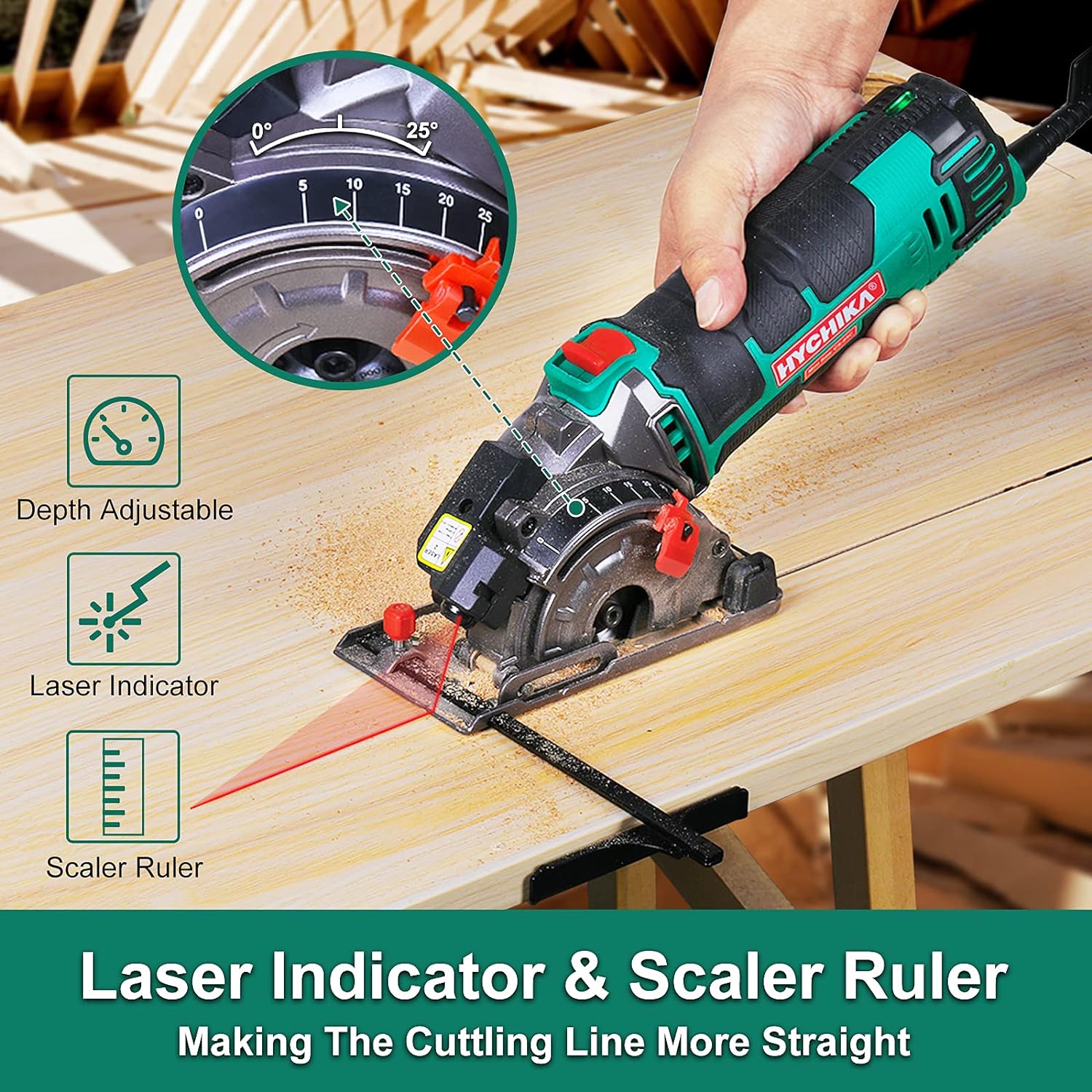 HYCHIKA Mini Circular Saw ,Compact Circular Saw Tile Saw with 3 Saw Blades , 3-3/8”4500RPM Ideal for Wood, Soft Metal