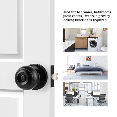 probrico 6pcs black privacy door knobs lock for bedroom or bathroom flat ball keyless door handles