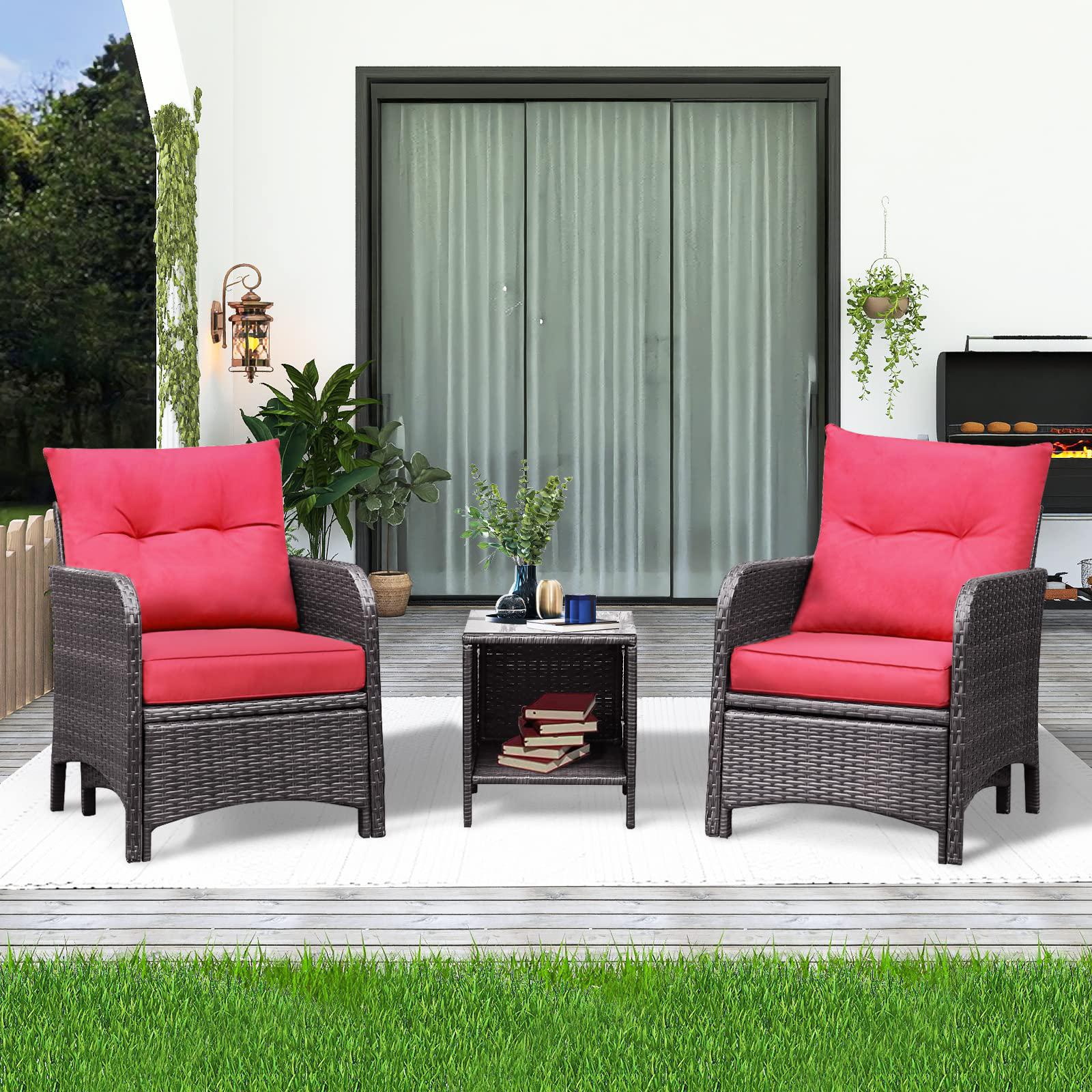 jeteago 5 pieces patio conversation set outdoor rattan bistro set all-weather wicker furniture set with washable cushions, ot