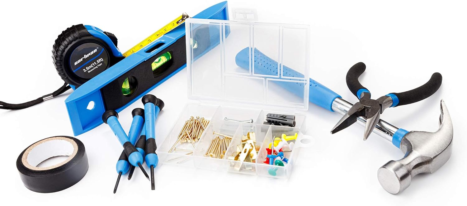 Cartman 149 Piece Tool Set General Household Hand Tool Kit with Cordless Screwdriver Blue