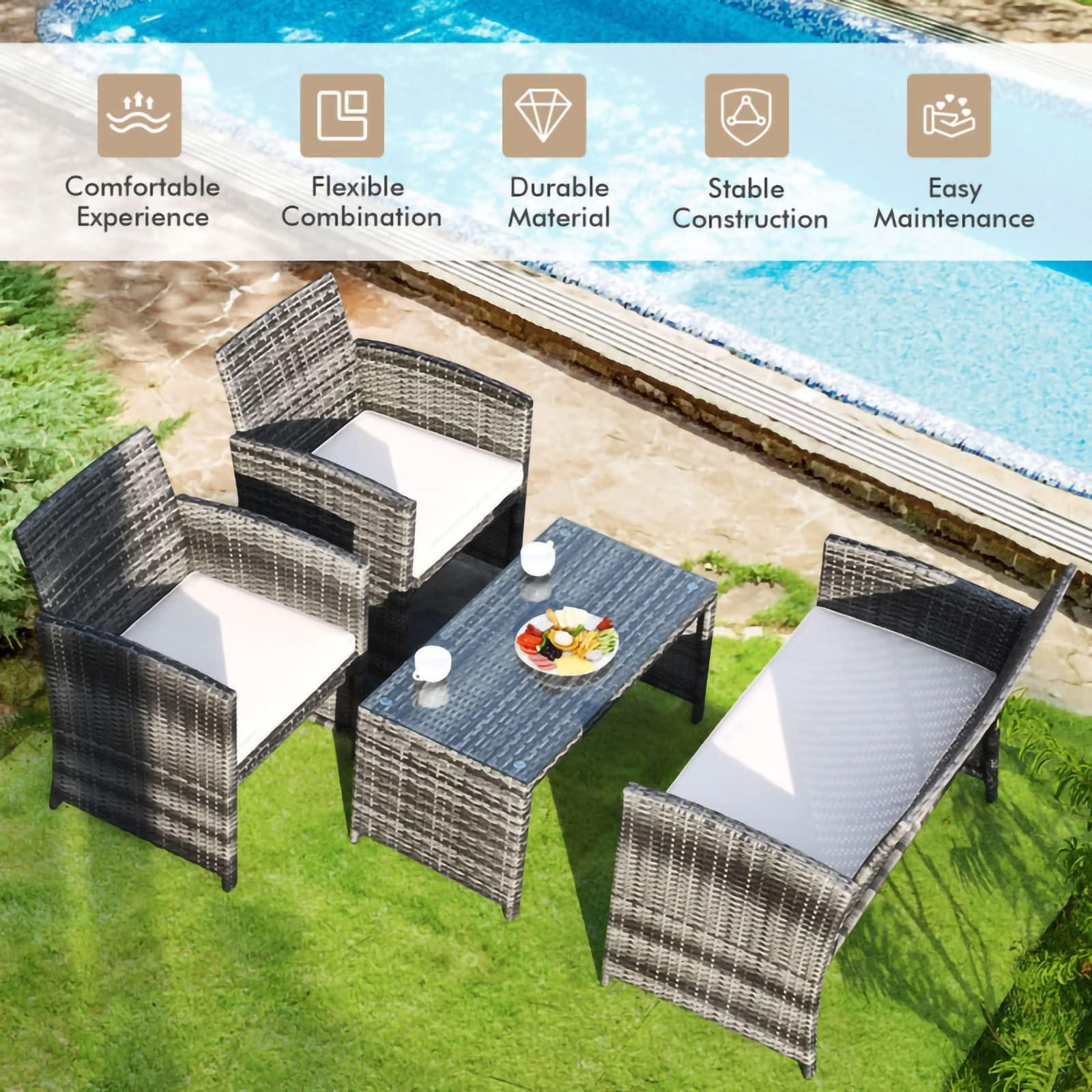 uiiaiouiaio 4 pieces patio furniture set with glass table and loveseat outdoor rattan chair wicker sofa garden conversation b