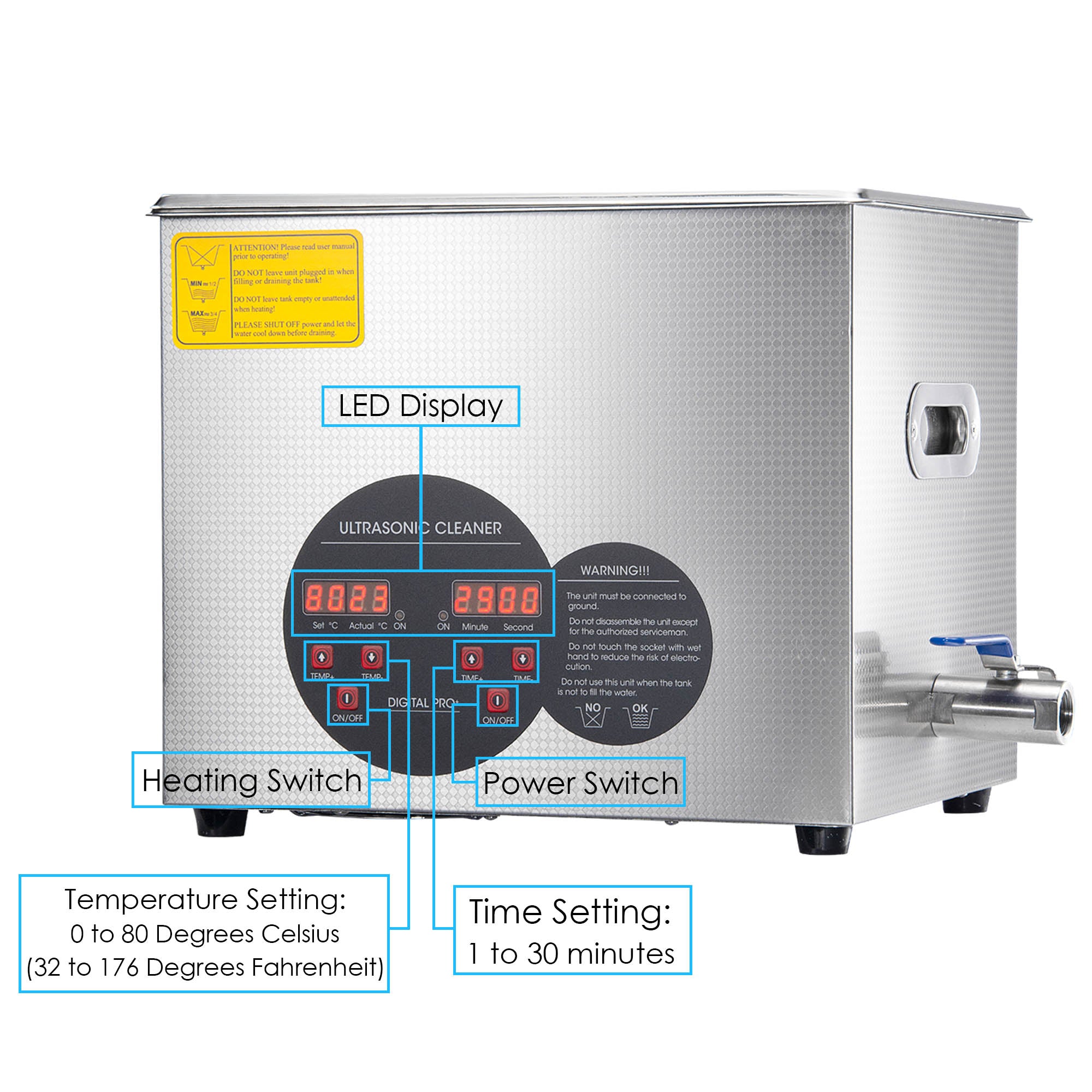 Yescom 10 Liter Stainless Steel Ultrasonic Cleaner Heater Timer Bracket Jewelry Lab Glasses