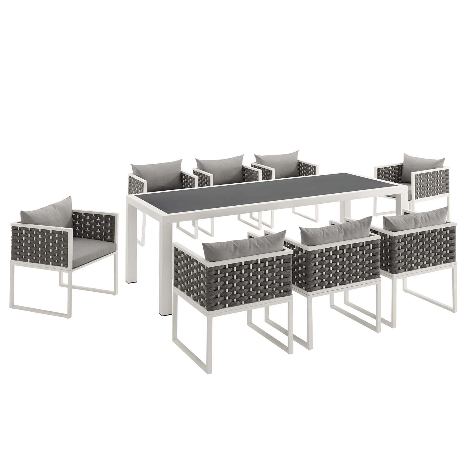 Modway Stance 9 Piece Outdoor Patio Aluminum Dining Set - White Gray