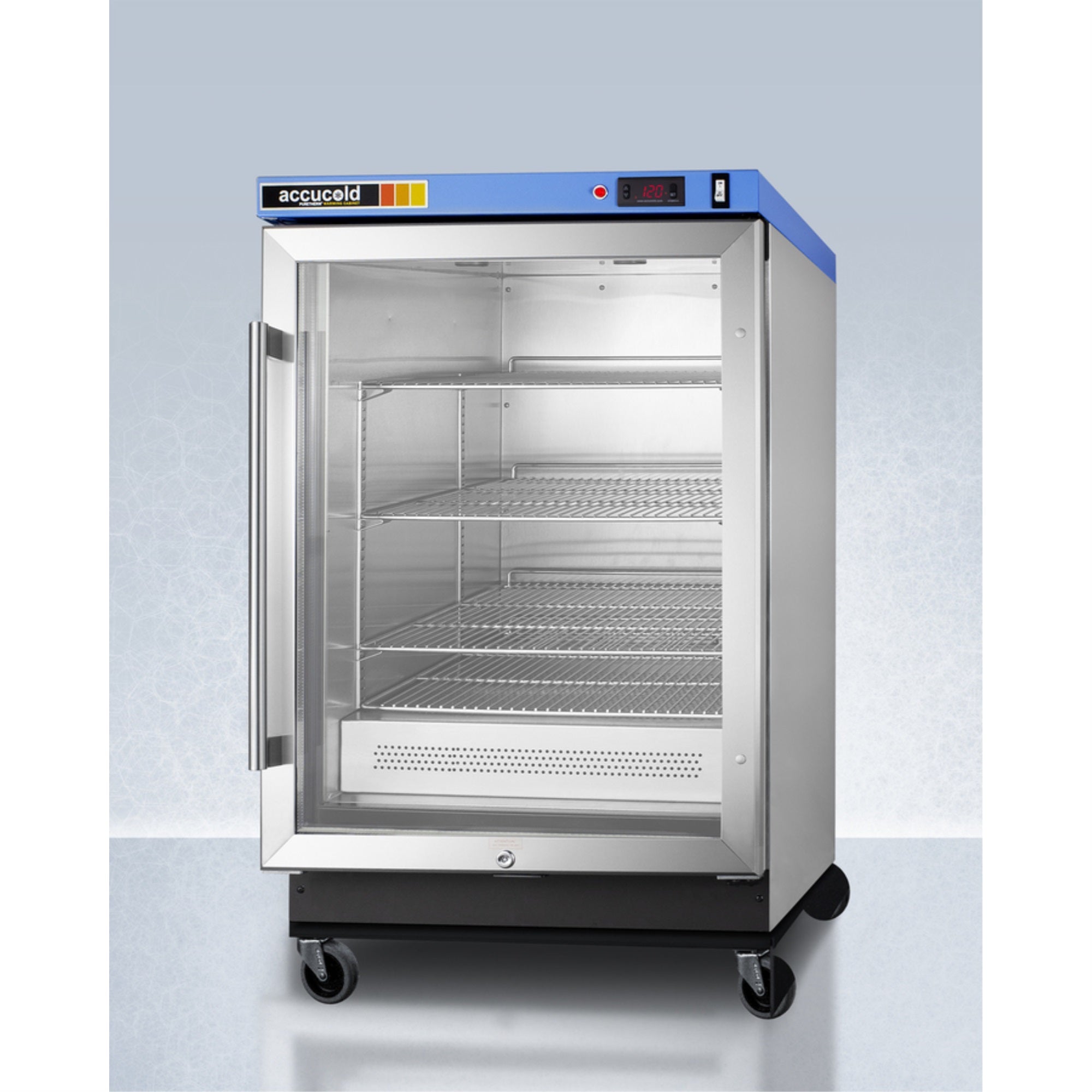 Puretherm Single chamber blanket warmer with glass door, stainless steel interior, digital thermostat, and lock PTHC65G
