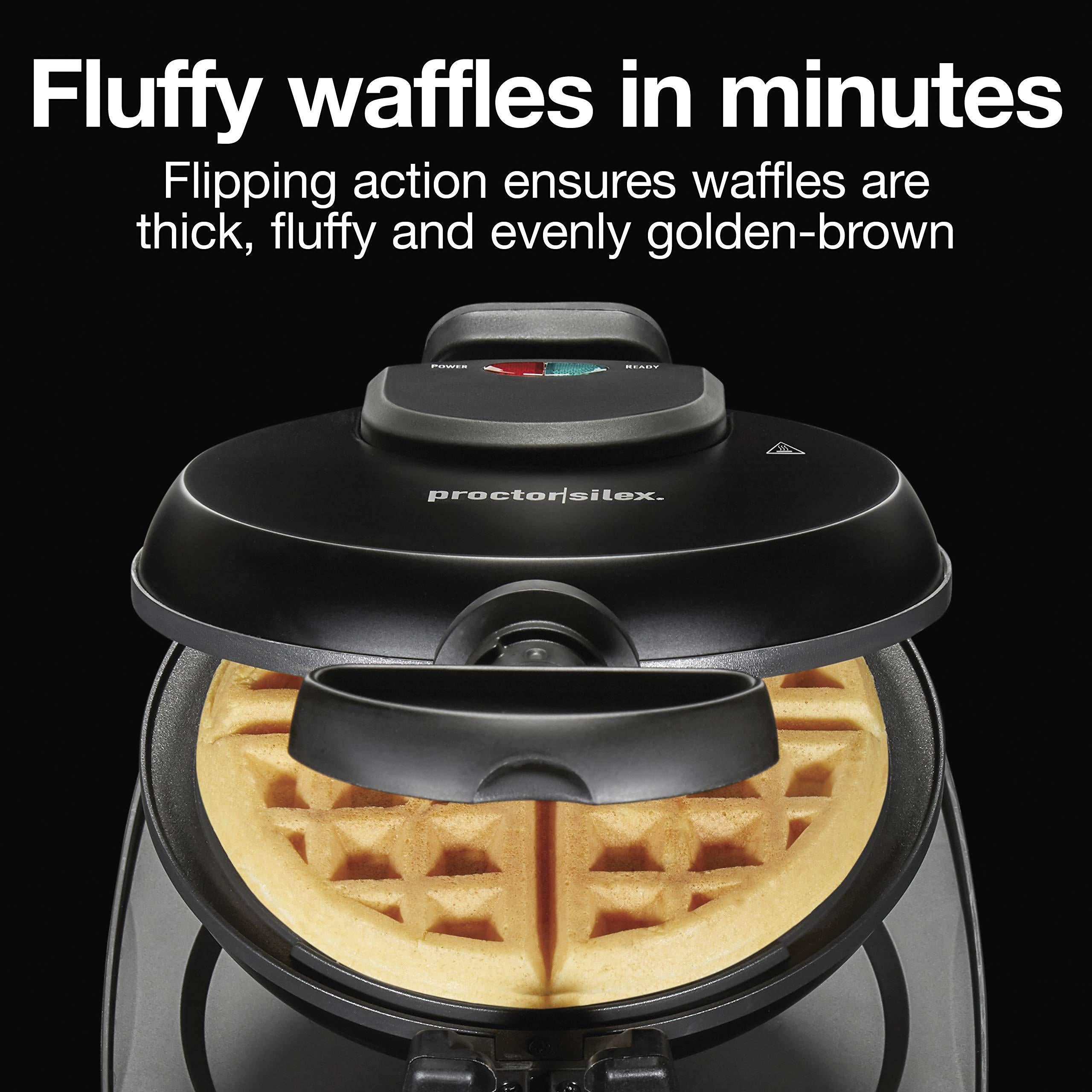 proctor silex belgian waffle maker with nonstick plates, single flip, cool-touch handle and removable drip tray for easy clea