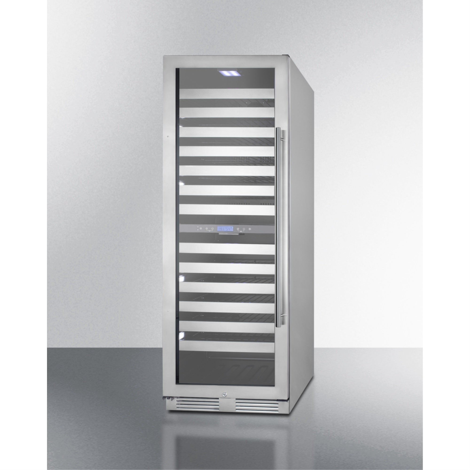 Summit Commercially approved dual zone wine cellar for built-in or freestanding use with seamless stainless steel door and full-exten