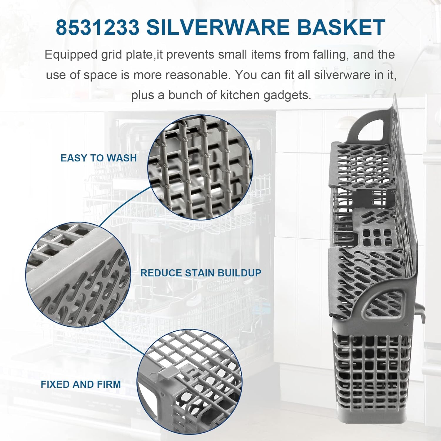 AMI PARTS 8531233 WP8562043 Dishwasher Silverware Basket By  Compatible with Kitchenaid Dishwasher Utensil Rack Basket, Replaces 8531233,