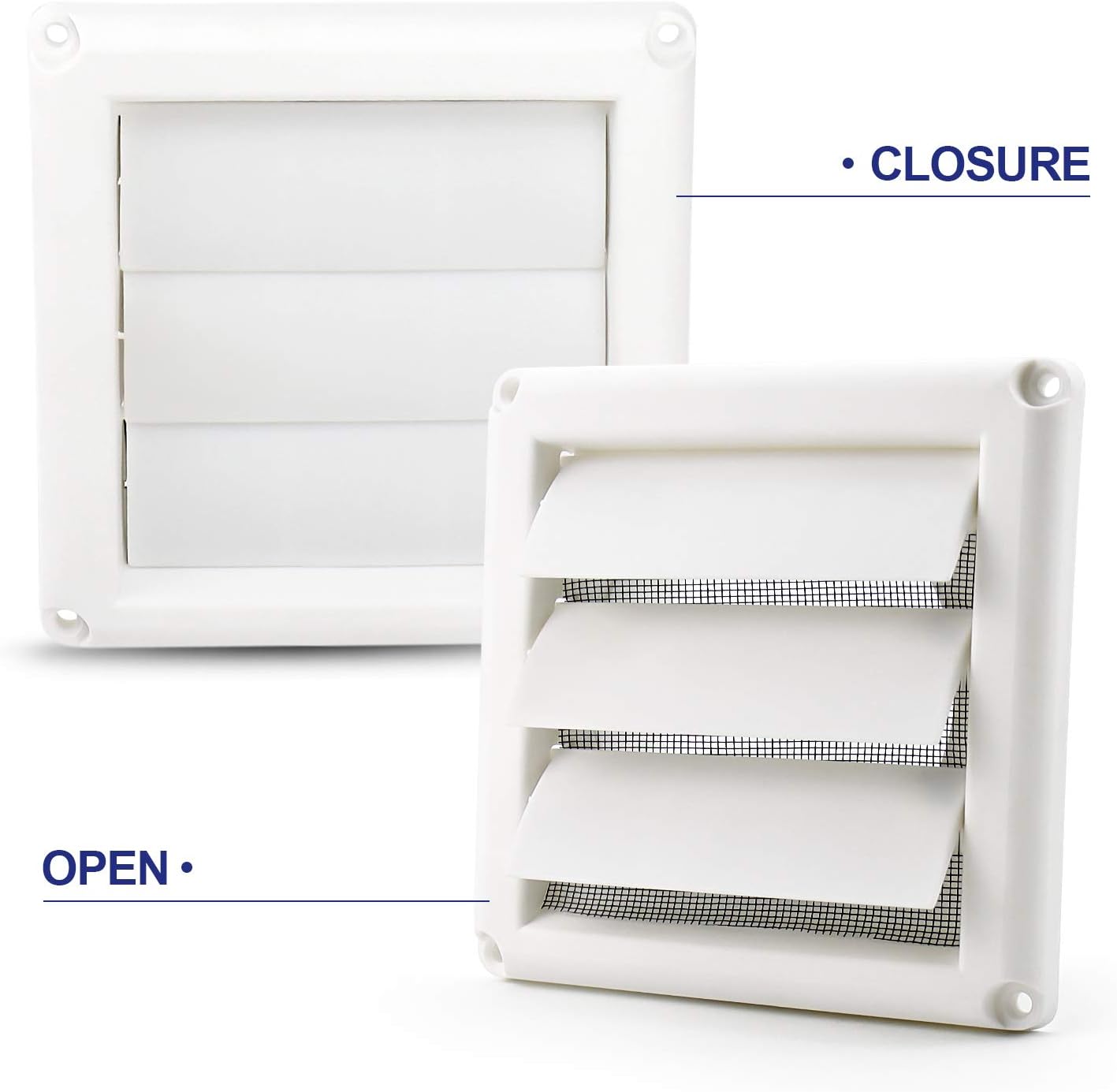 Funmit 4&s;&s; Louvered Vent Cover for Exterior Wall Vent Hood Outlet Airflow Vent Dryer Air Vent (White)