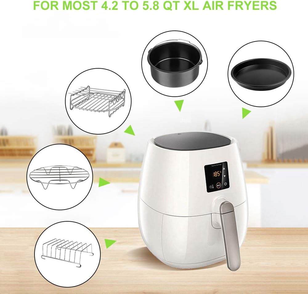 LeanKing Air Fryer Accessories Set 12pcs Compatible for 4, 4.2, 5.3, 5.5, 5.8 QT Gowise Cosori Phillips Ninja Cozyna Air Fryer