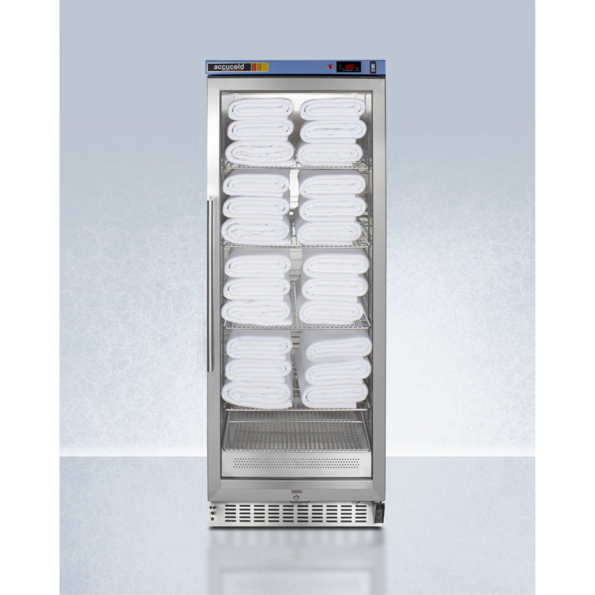 Puretherm Single chamber blanket warmer with glass door, stainless steel interior, digital thermostat, and lock PTHC125G