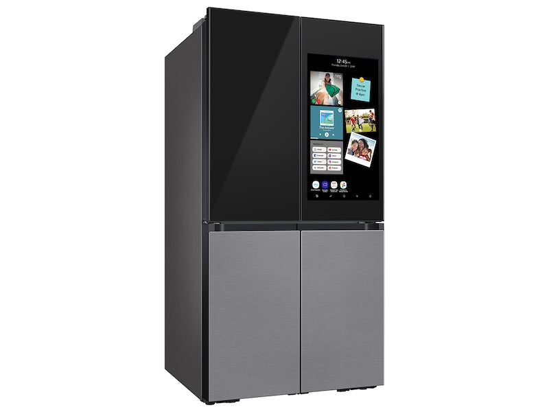 Samsung Bespoke Counter Depth 4-Door Refrigerator (23 cu. ft.) with Family in Charcoal Glass Top and Stainless Steel Bottom Panels