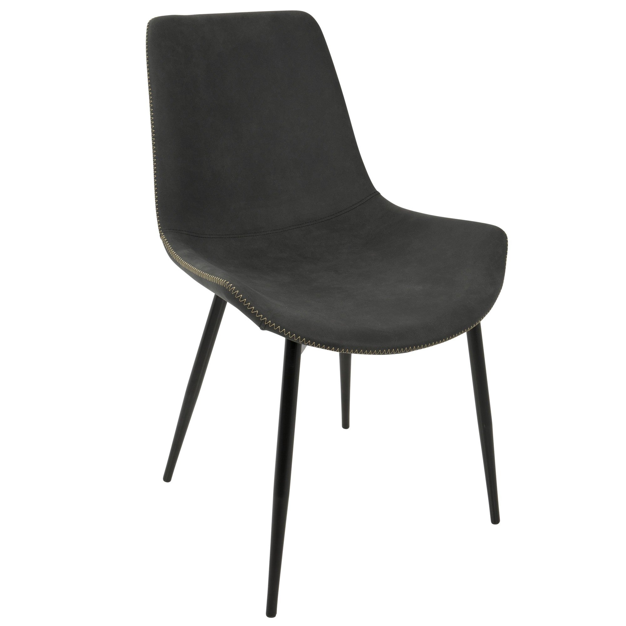 Contemporary Home Living Set of 2 Black Leather and Metal Duke Dining Chair, 32.75”