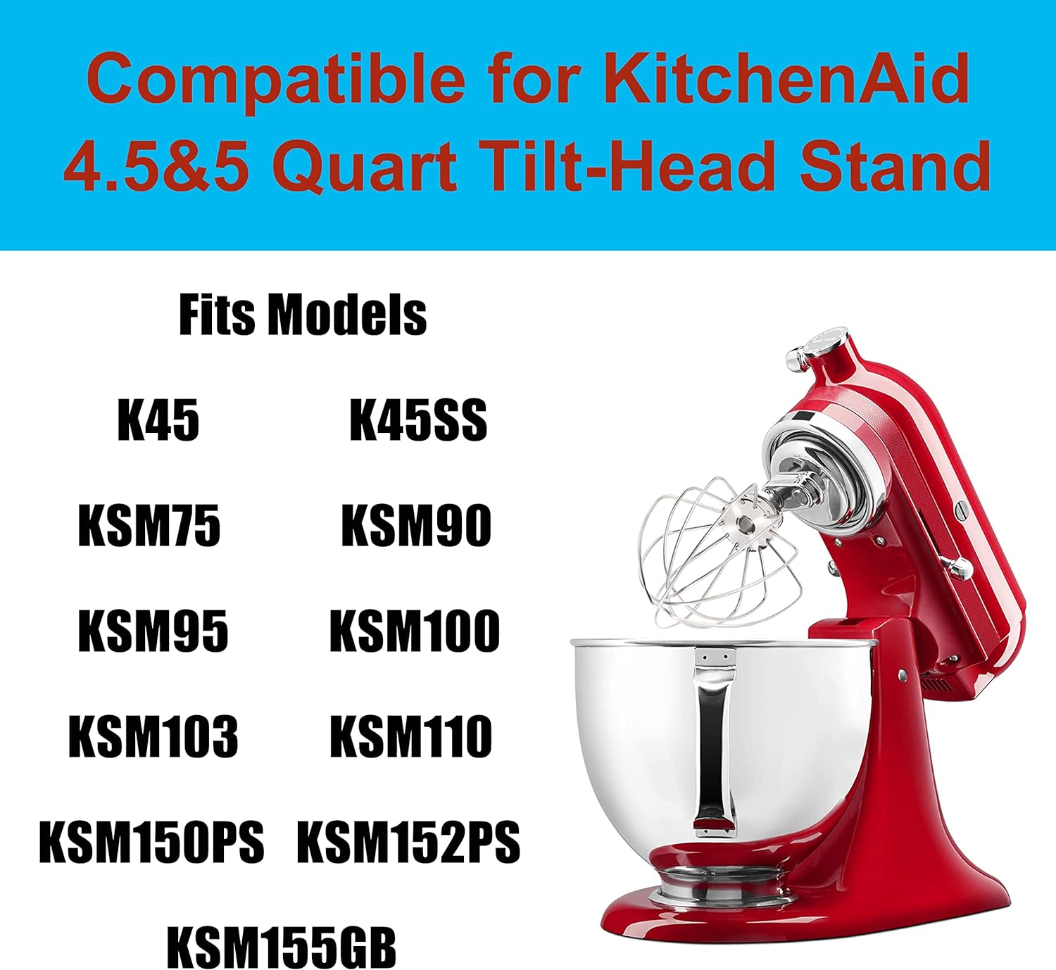 Generic K45WW Stainless Steel 6-Wire Whip Attachment for KitchenAid 4.5 and 5-Quart Tilt-Head Stand Mixer,Egg Cream Stirrer,Flour Cake