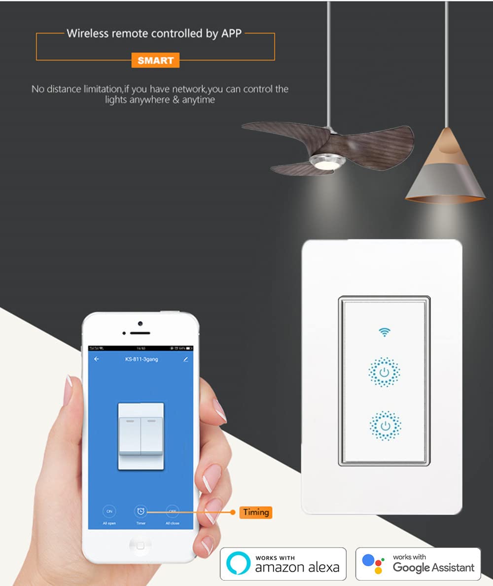 Generic Nexete Smart Wi-Fi Double Light Switch, 2 in1 Single Pole Switch Compatible with Alexa Google Assistant