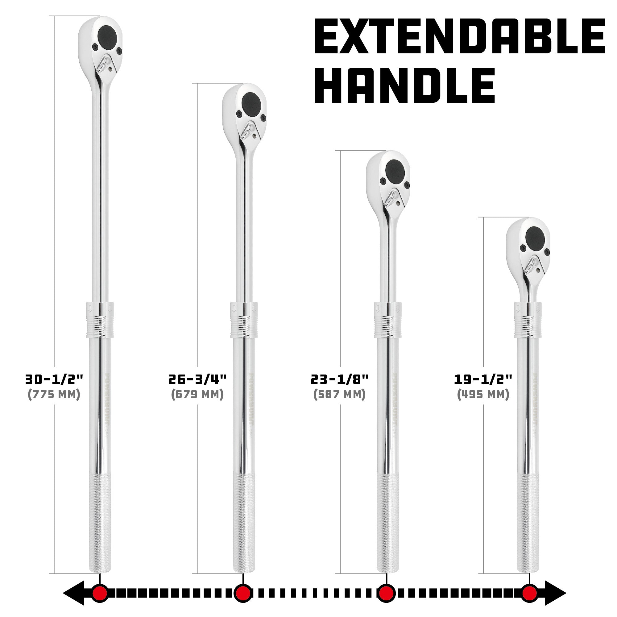 Powerbuilt 3/4 Inch Drive 24 Tooth Extendable Ratchet - 940745